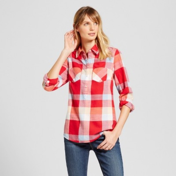 Merona Tops - Womens Plaid Favorite Shirt - Merona™ Red XXL Merona Tops - Womens Plaid Favorite Shirt - Merona™ Red XXL